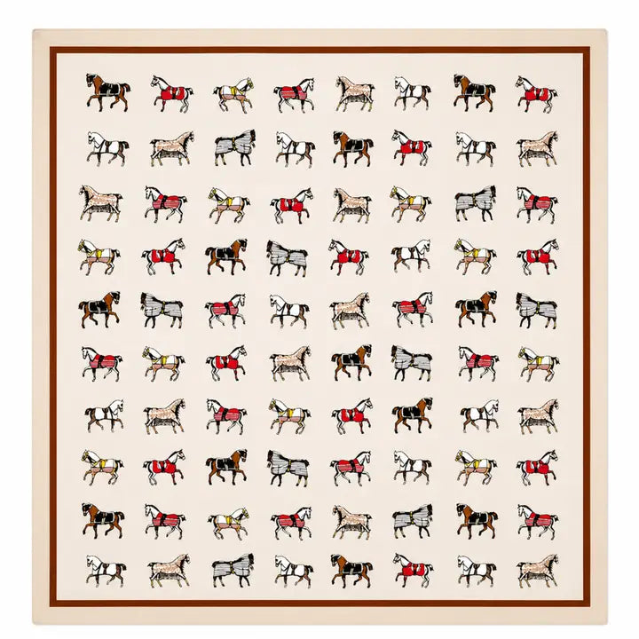 Equestrian Horse Print Satin Square Scarf - Classic Preppy