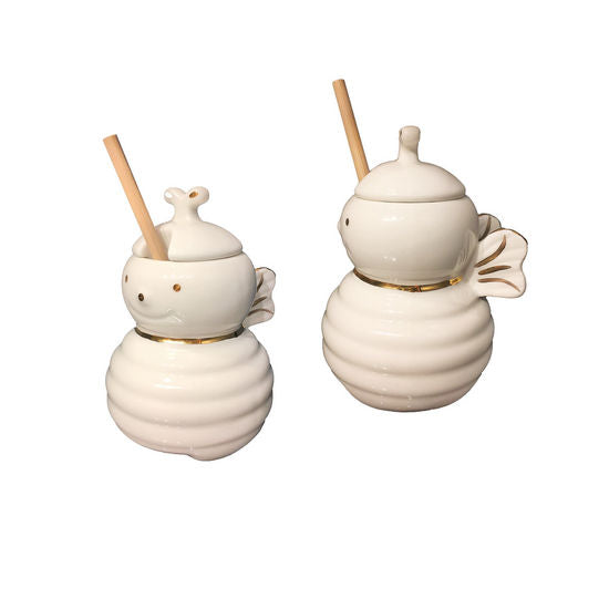 Honey Bee Jar w/Dipper, Porcelain, 5.25"