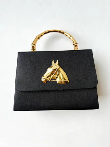 Black Faille Lulu with Charms - Horse Head