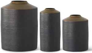 Black and Brass Textured Metal Barrel Vase