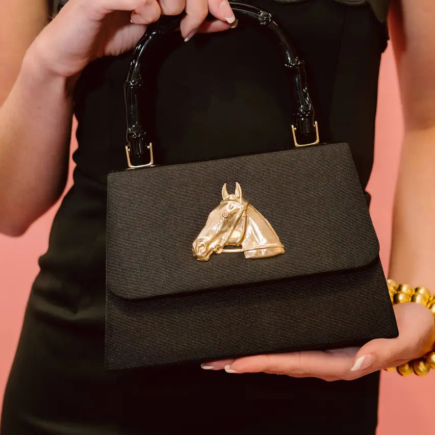 Black Faille Lulu with Charms - Horse Head