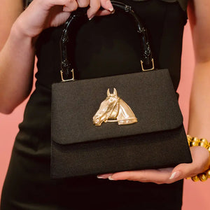 Black Faille Lulu with Charms - Horse Head
