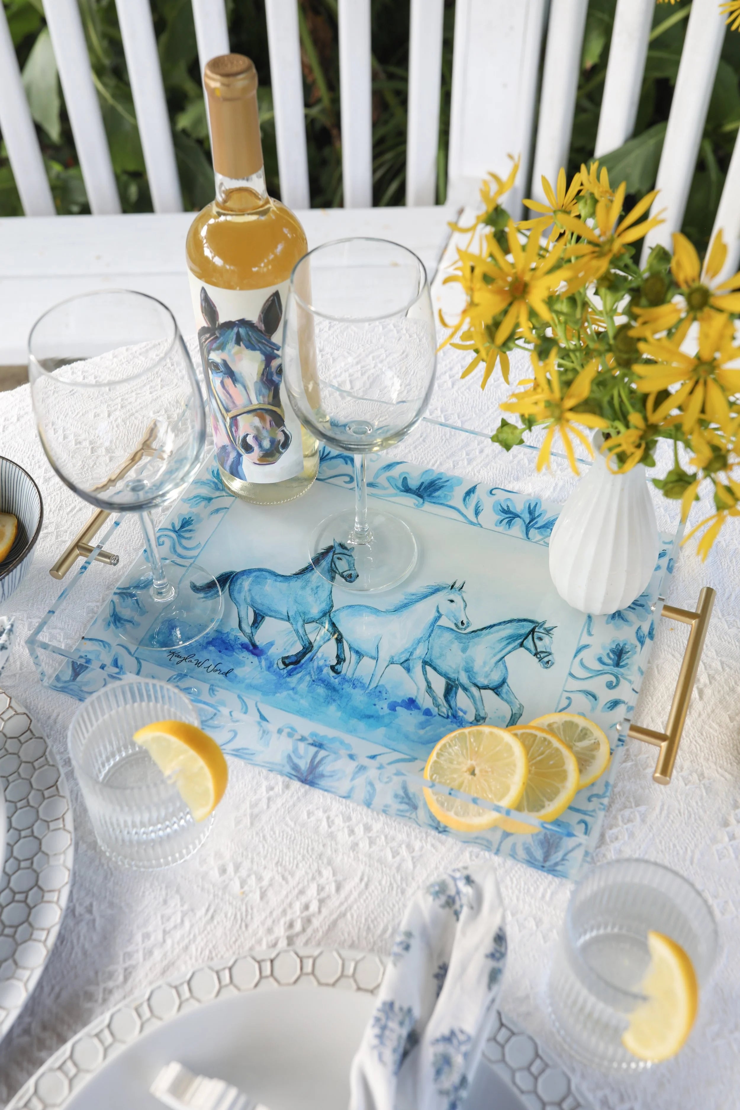 Blooms and Blues Acrylic Tray