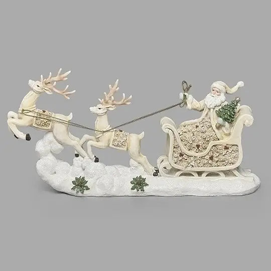 5"H Santa in Sleigh Figure Poinsettia
