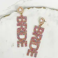 'Bride' Acrylic Glitter Dangle Earrings
