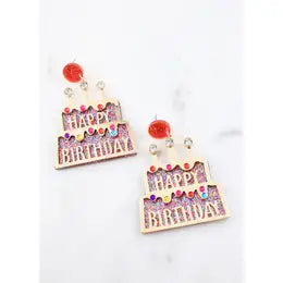 Multi Color Happy Birthday Cake Earring