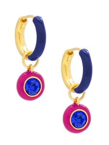 2-in-1 Enamel and Crystal Drop Earring: Hot Pink