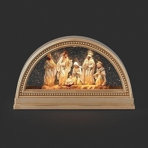 7"H LIGHTED SWIRL ARCH GOLD NATIVITY