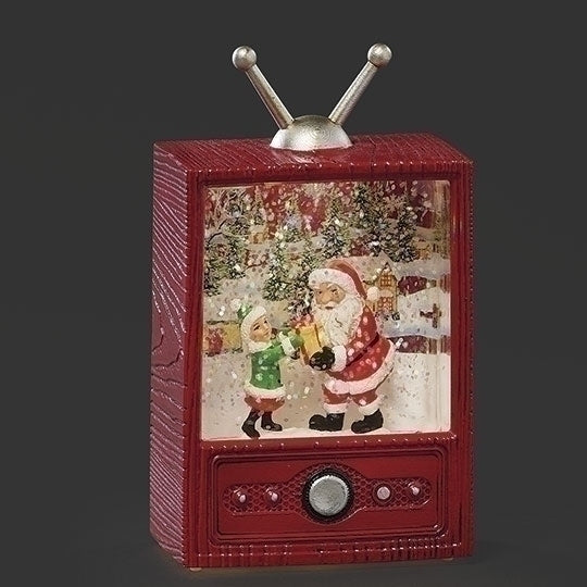 5"H LIGHTED SANTA GIVING GIFT TV SHIMMERING MERRY LITES