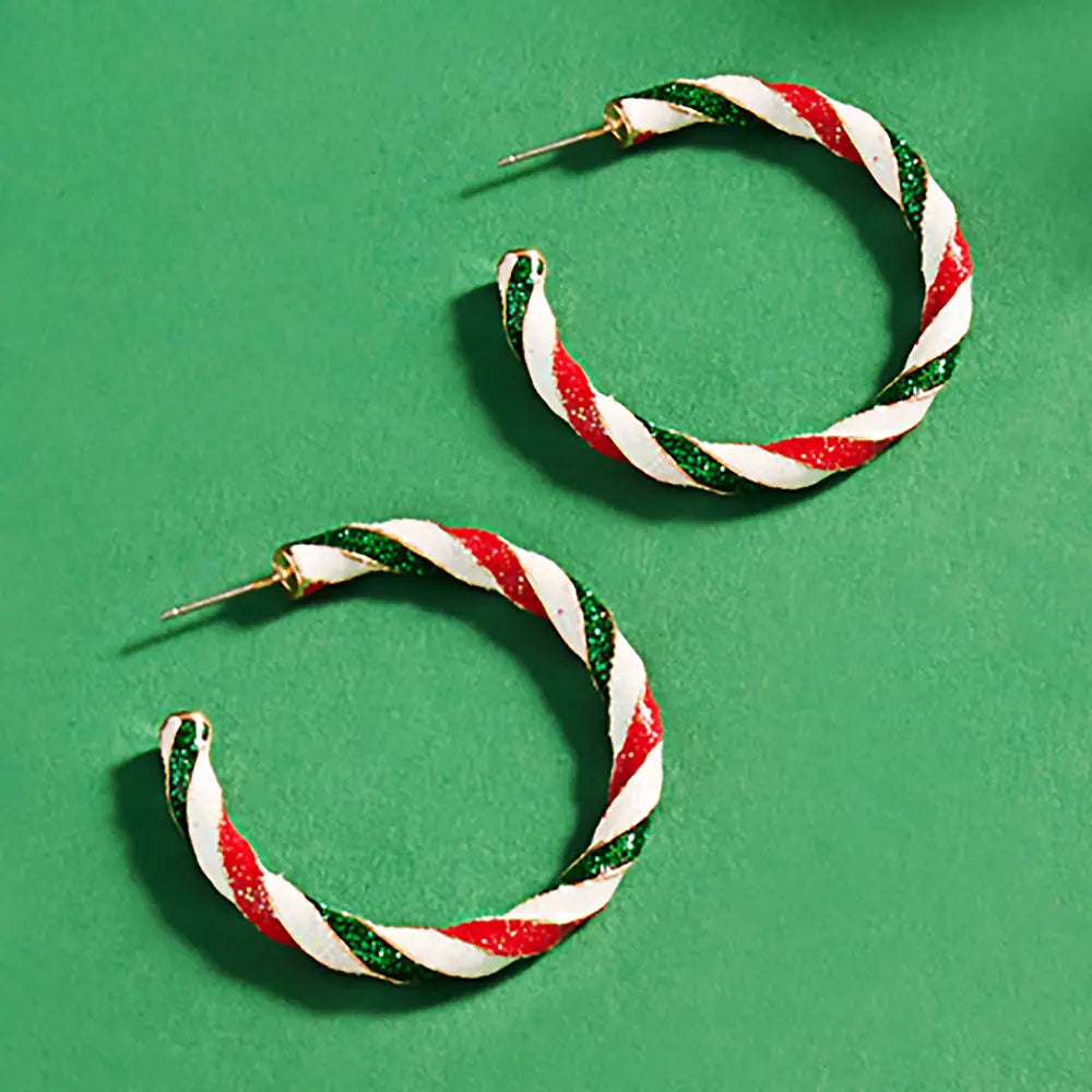 Enamel Candy Cane Hoop Earrings-Multi Color