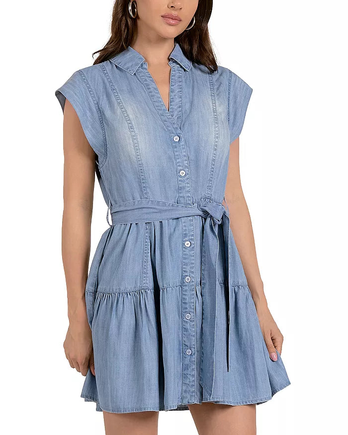 Chambray Collared Button Front Mini Dress