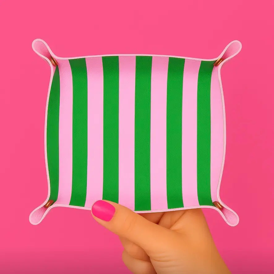 Cute Trinket Gift Tray Catchall | Pink & Green Stripe