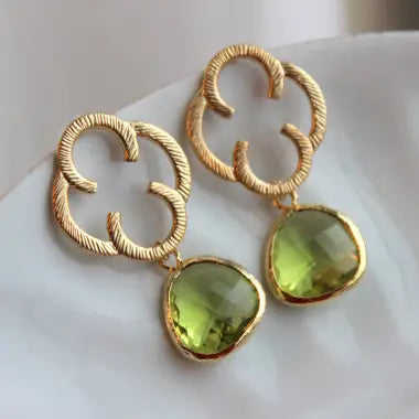 Peridot Green Earrings Gold Clover