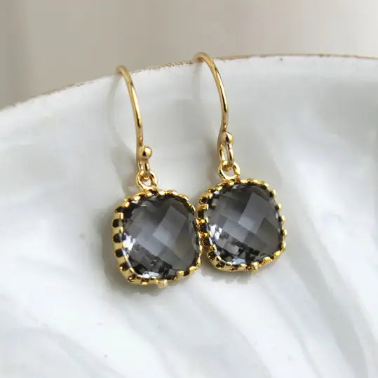 Dainty Charcoal Gray Earrings Gold
