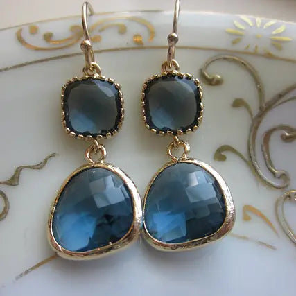 Navy Blue Earrings Sapphire Gold