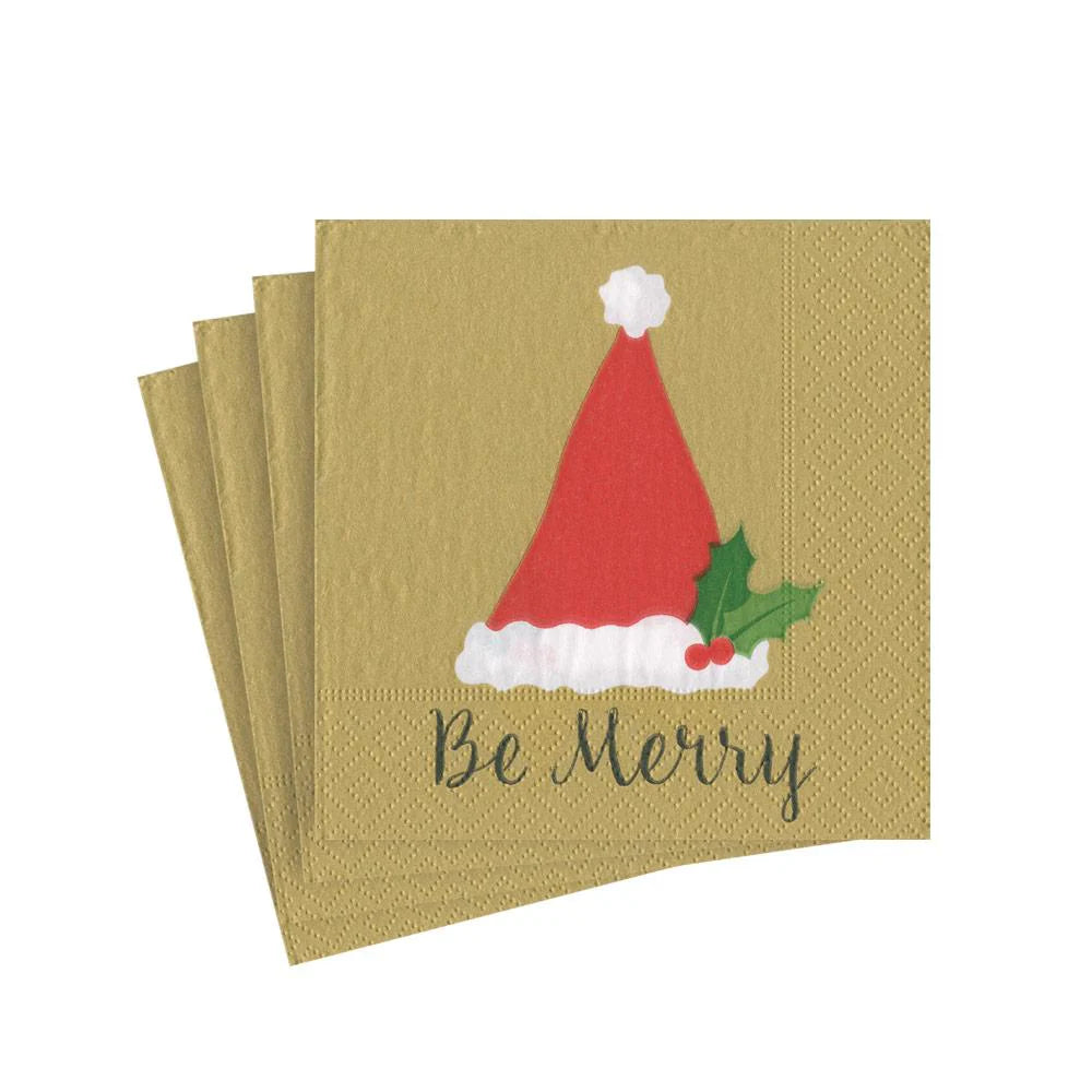 Be Merry Paper Cocktail Napkins in Gold - 20 Per Package