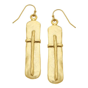 Gold Bar with Cross Earrings