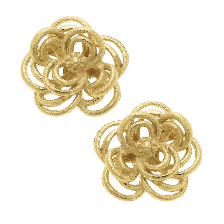 Gold Open Flower Stud Earrings