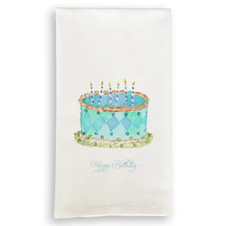 Blue Birthday Cake Tea Towel