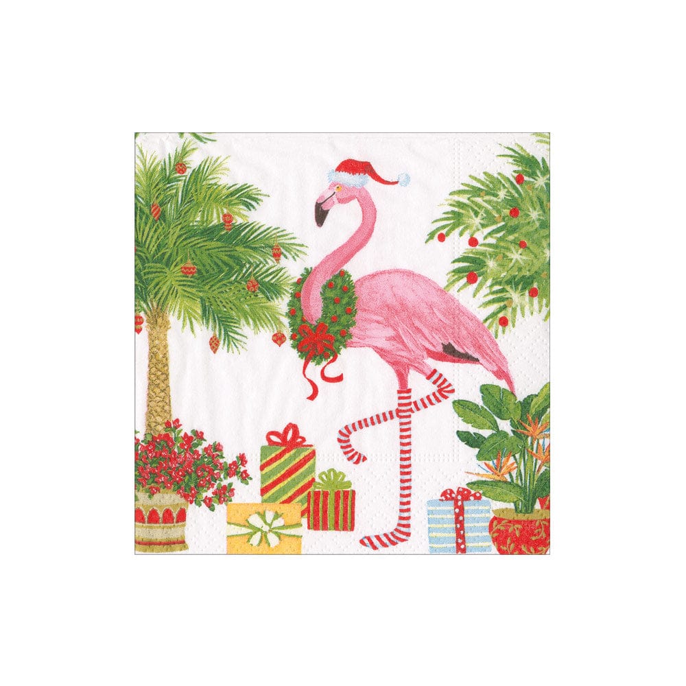 Christmas Flamingos Paper Cocktail Napkins - 20 Per Package