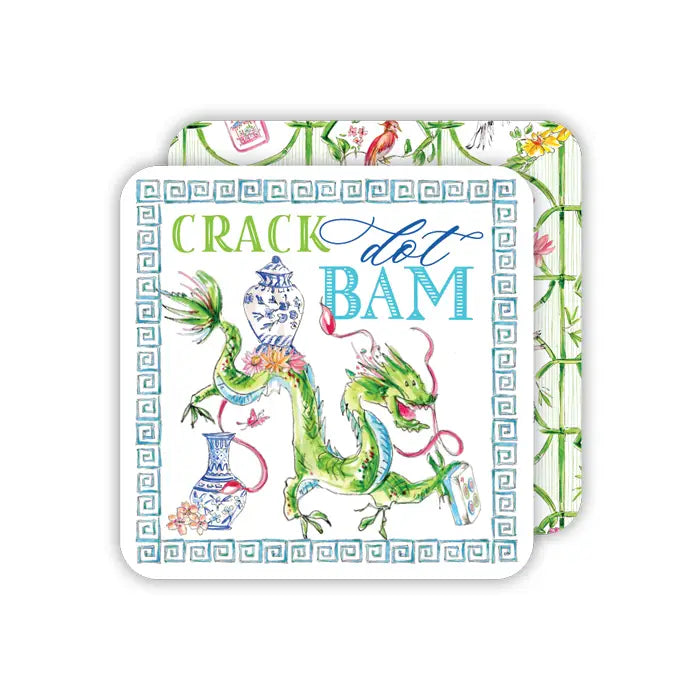 Crack Dot Bam Mahjong Dragon Blue Square Coaster