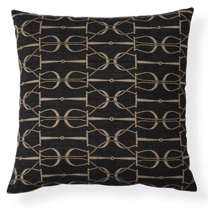 20 Inch Black & Beige Cotton Horse Bit Square Pillow