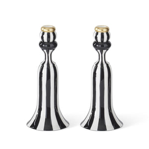 10 Inch Black & White Striped Ceramic Taper Candleholder