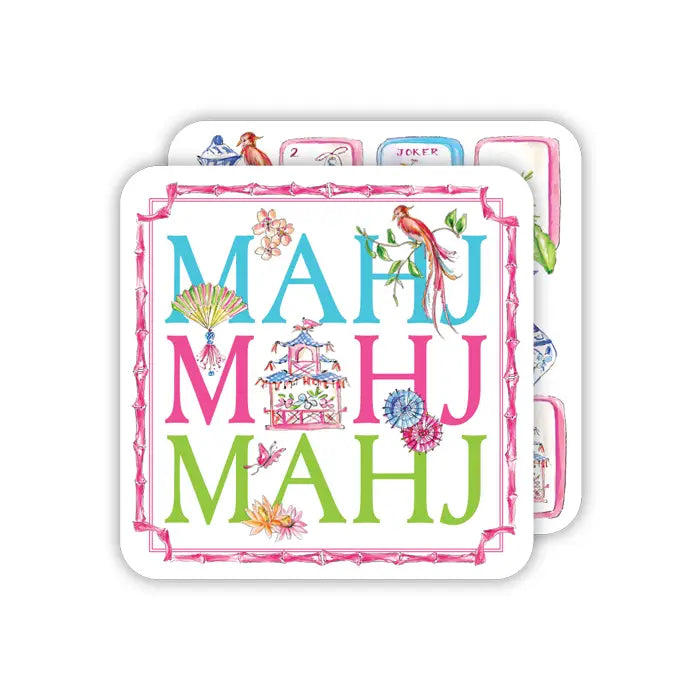 Mahj Mahj Mahj with Mahjong Icons Square Coaster