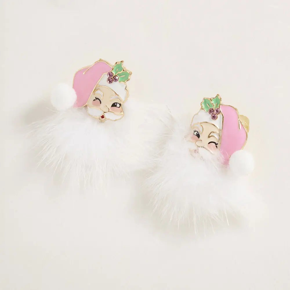 Fluffy Pom Pom Santa Face Earrings