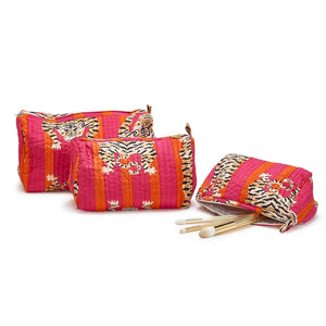 Eye of the Tiger Bold Hand Block Printed Cotton Quilted Accessory Bags