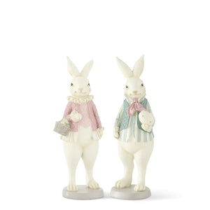 10 Inch Pastel Pink & Green Resin Easter Bunnies