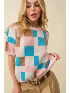 Multi Color Combo Short Sleeve Sweater