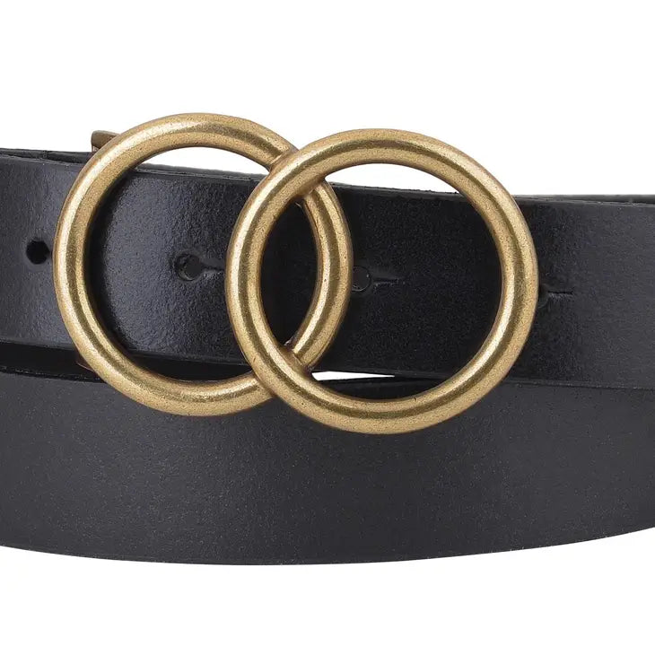 Double Circle Overlap Buckle Leather Belt