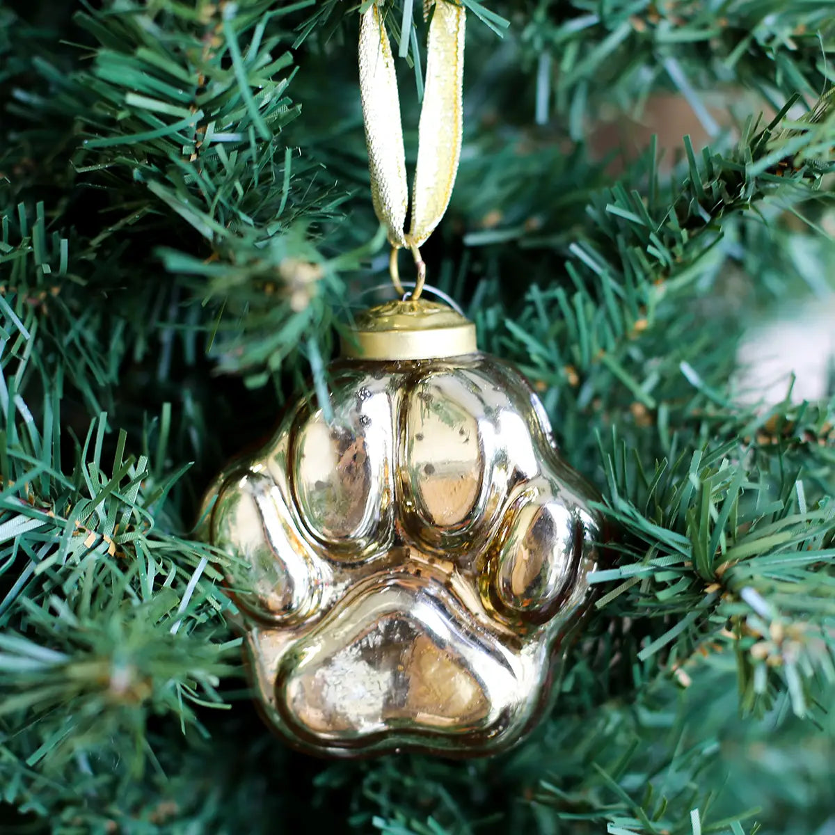 Paw Print Glass Ornament Gold 2.5"