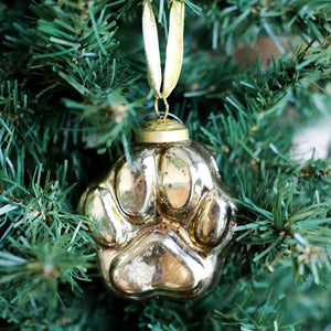 Paw Print Glass Ornament Gold 2.5"
