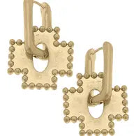 Kaki Beaded Cross Drop Earrings in Worn Gold