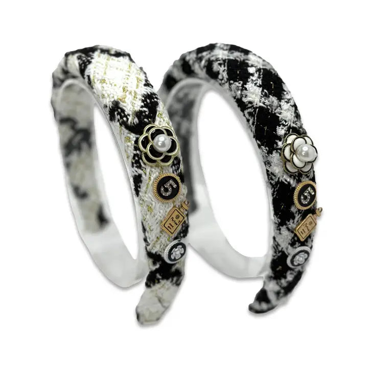 Chanel Inspired Black White and Gold Headbands