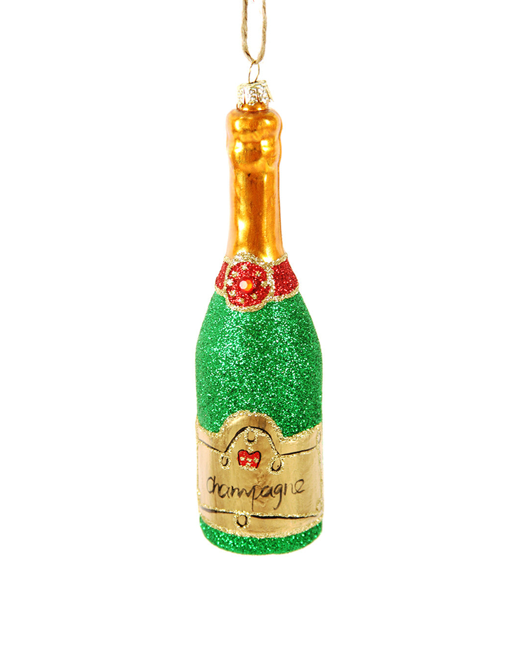 Glittered Champagne Bottle Ornament