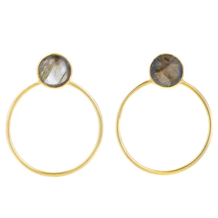 Gemstone Stud Hoop Earrings - Light Green