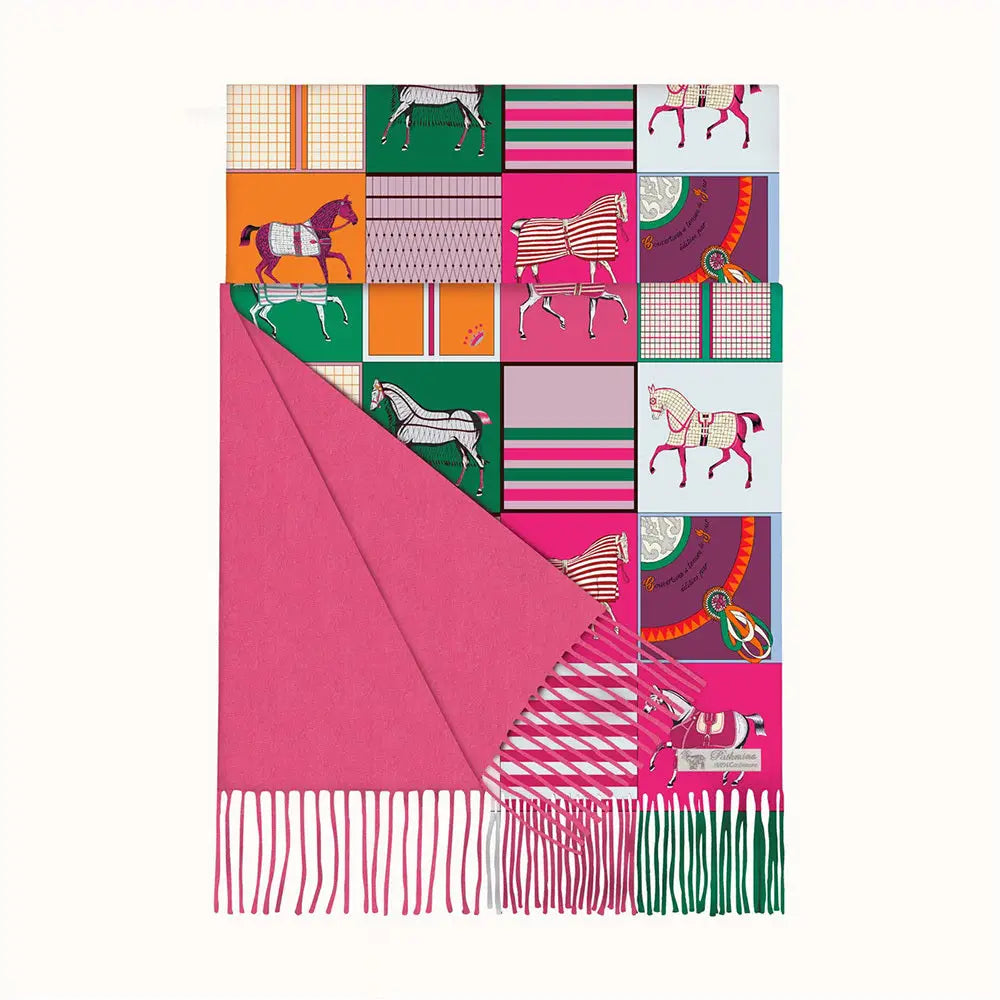 Int'l Horses in Blankets Acrylic Cashmere Scarf-Multi Color