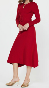 Belted Rib Sweater Midi Dress