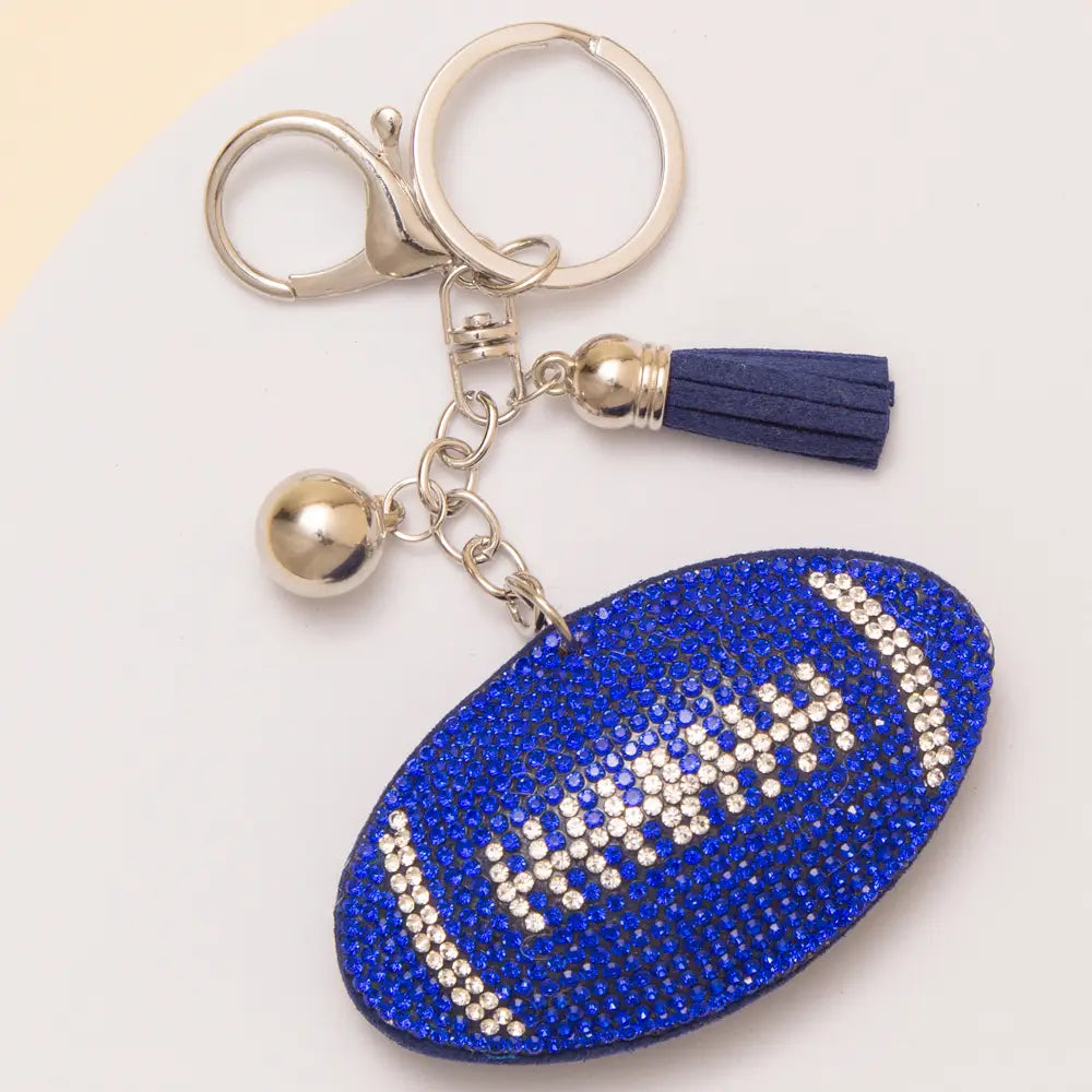 Gameday Rhinestone Pave Tassel Football Keychain