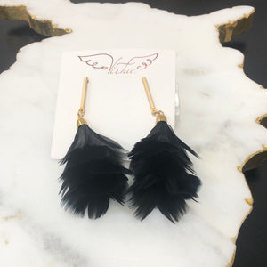 Bar Post Pheasant Fan Earrings-Black