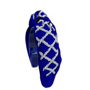 Game Day Headband - Royal Blue and White Criss Cross