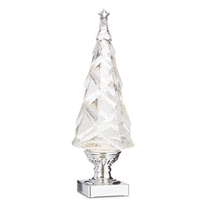 14" GEOMETRIC LIGHTED TREE WITH SILVER SWIRLING GLITTER