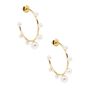 Decorative Gold/Pearl Hoop Earrings
