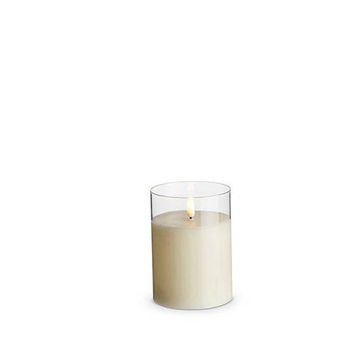 3.5" X 5" CLEAR GLASS IVORY PILLAR FLAMELESS CANDLE