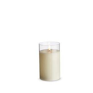 3.5" X 6" CLEAR GLASS IVORY PILLAR FLAMELESS CANDLE