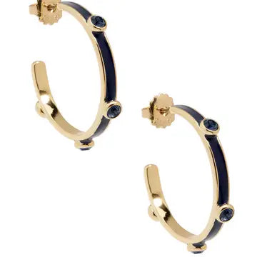 Navy Enamel Hoop Earring with Crystals