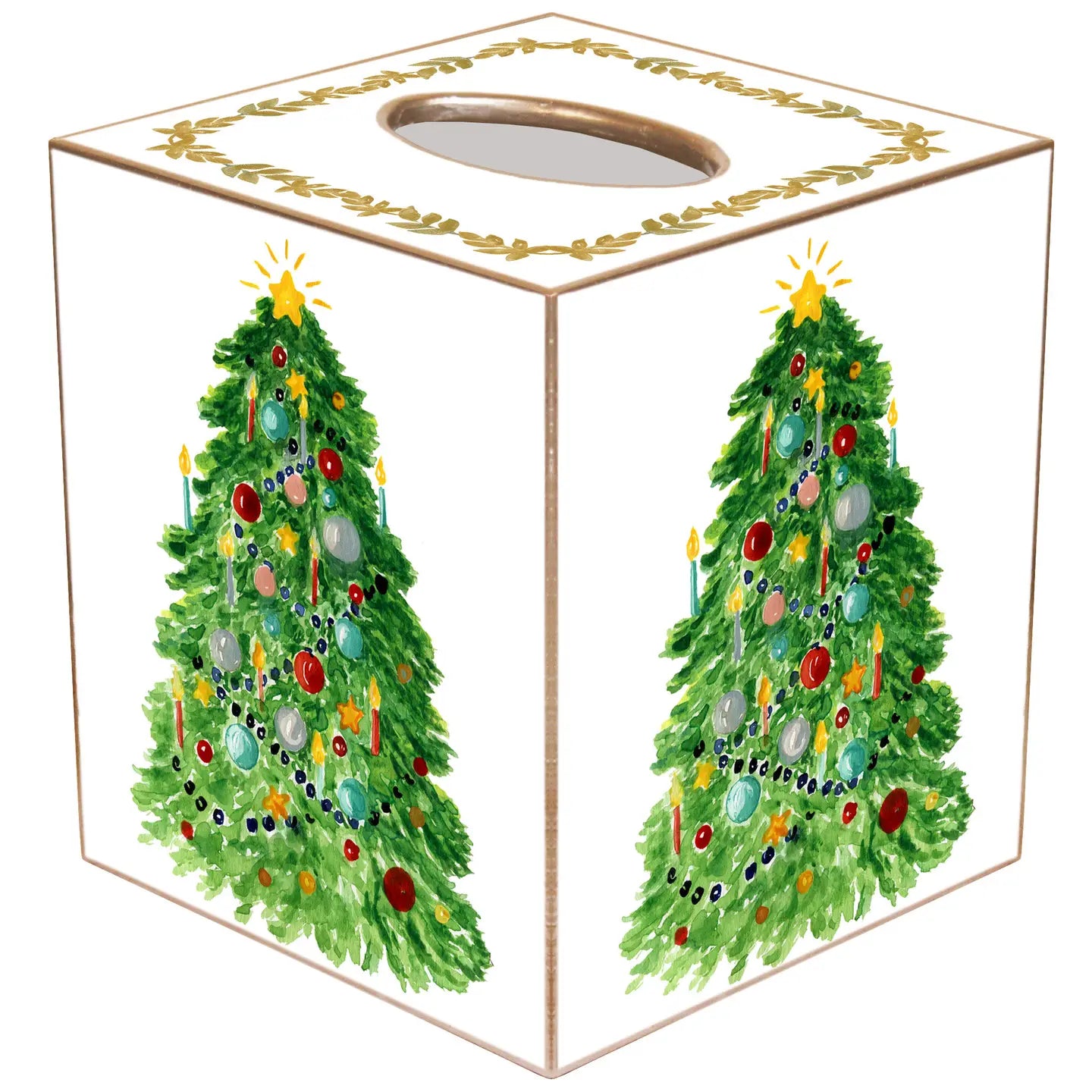 Christmas Tree with Gold Star and Scroll Tissue Box